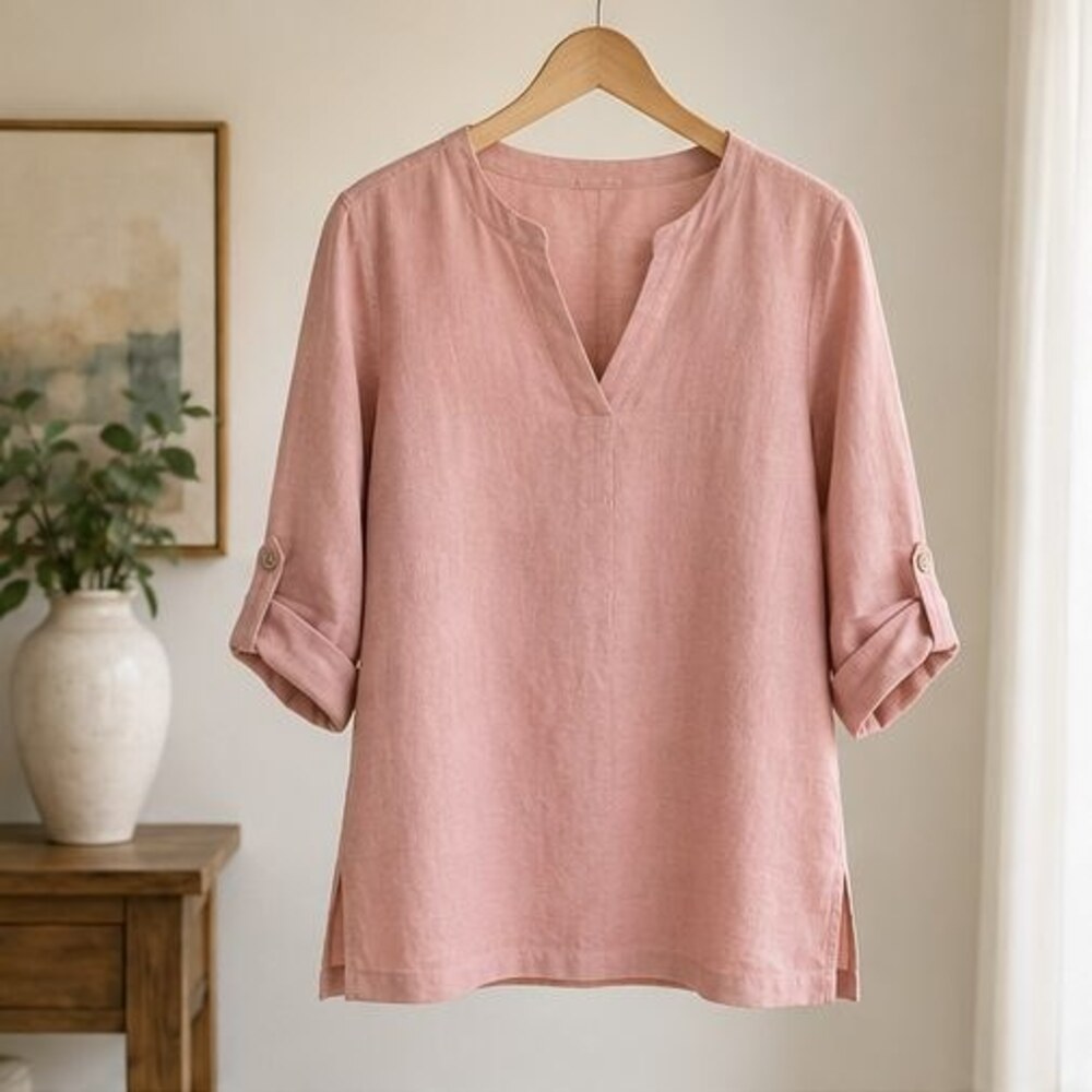 Blush Linen Notch Neck Blouse